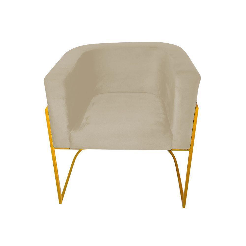 Kit 4 Poltronas Decorativa Sala De Estar Base De Ferro Dourada Veludo Bege - 3