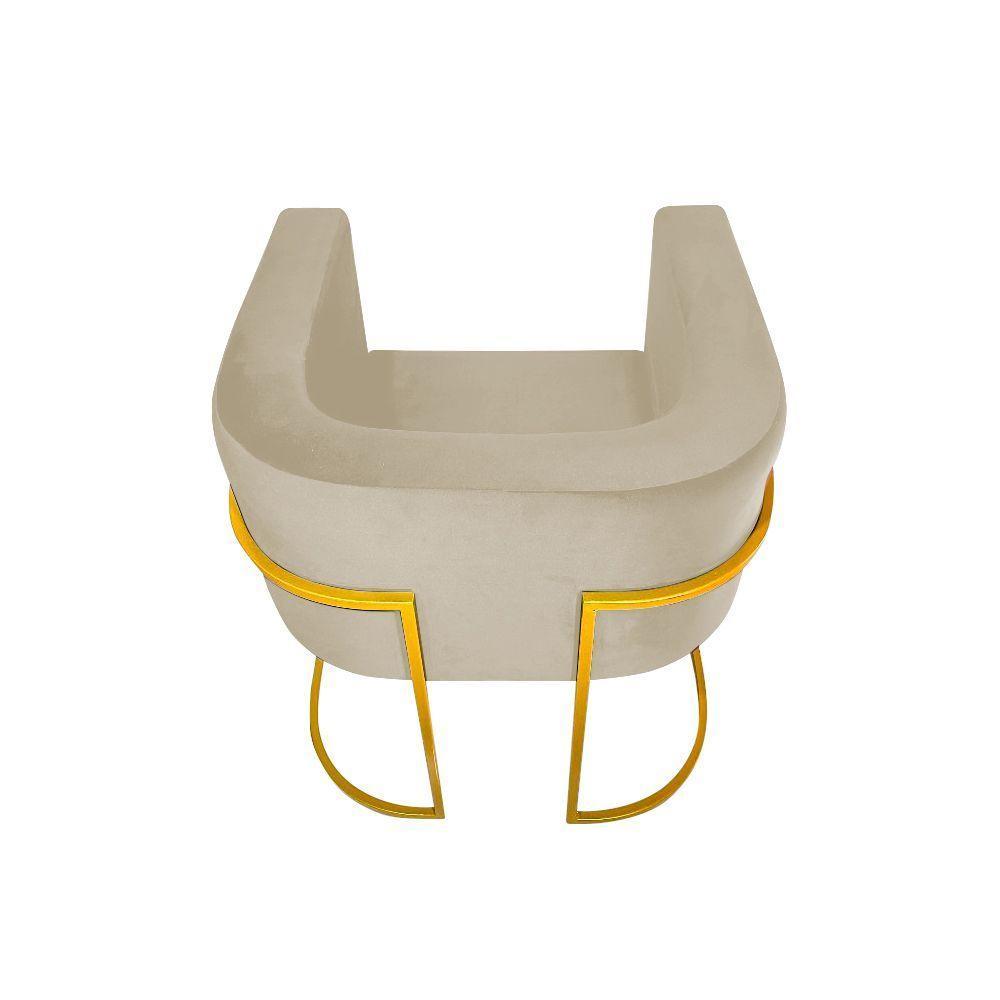 Kit 4 Poltronas Decorativa Sala De Estar Base De Ferro Dourada Veludo Bege - 4