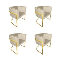 Kit 4 Poltronas Decorativa Sala De Estar Base De Ferro Dourada Veludo Bege - 1