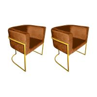Kit 2 Poltronas Decorativa Sala De Estar Base De Ferro Dourada Veludo Terracota Laranja - 1
