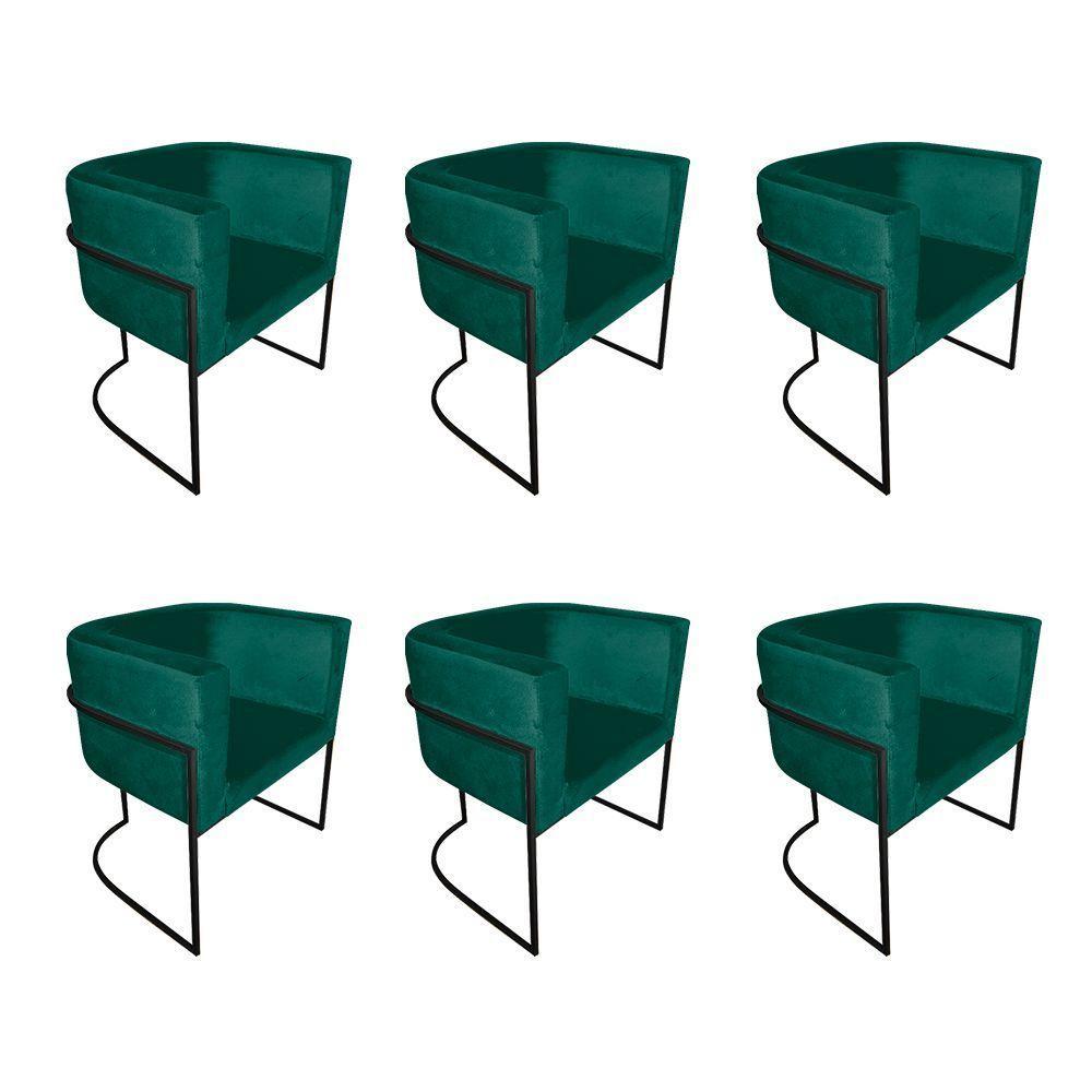 Kit 6 Cadeiras De Jantar Premium Base De Ferro Preta Veludo Verde - 1