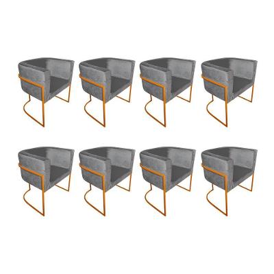Kit 8 Poltronas Decorativa Sala De Estar Base De Ferro Cobre Veludo Cinza