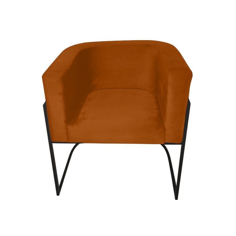 Kit 4 Poltronas Decorativa Sala De Estar Base De Ferro Preta Veludo Terracota Laranja - 3