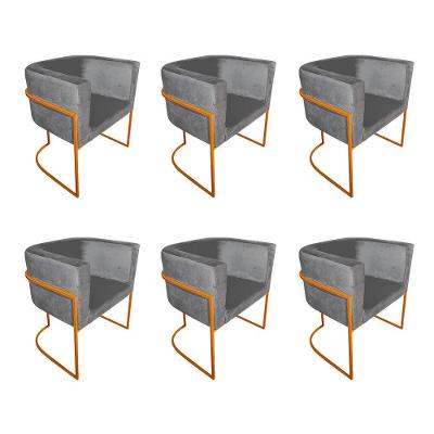 Kit 6 Poltronas Decorativas Premium Sala De Estar Veludo Cinza Concept Estofados