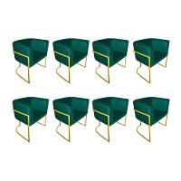 Kit 8 Cadeiras De Jantar Premium Base De Ferro Dourada Veludo Verde - 1