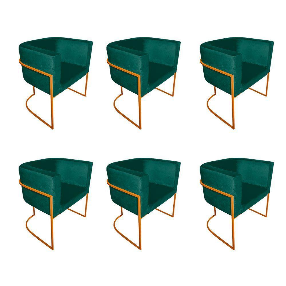 Kit 6 Cadeiras De Jantar Premium Base De Ferro Cobre Veludo Verde - 1