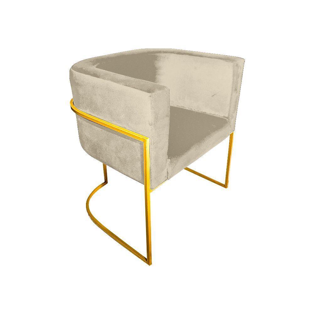 Kit 6 Poltronas Decorativa Sala De Estar Base De Ferro Dourada Veludo Bege - 2