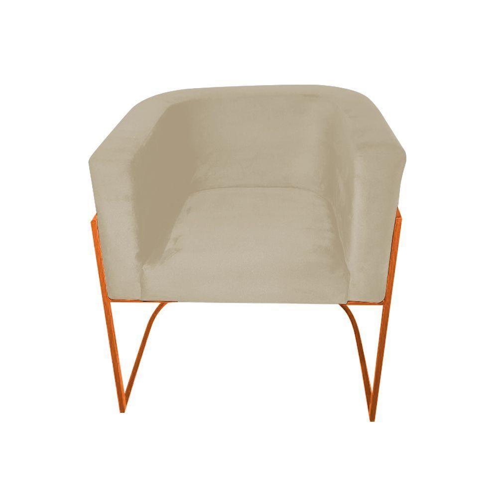 Kit 4 Poltronas Decorativa Sala De Estar Base De Ferro Cobre Veludo Bege - 3