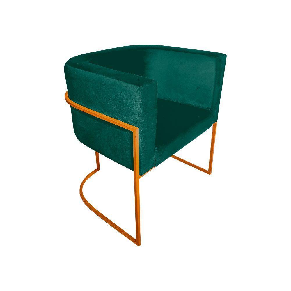 Kit 6 Poltronas Decorativa Sala De Estar Base De Ferro Cobre Veludo Verde - 2