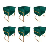 Kit 6 Poltronas Decorativa Sala De Estar Base De Ferro Cobre Veludo Verde - 1