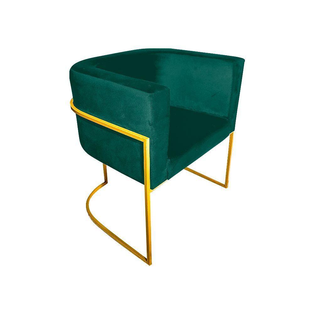 Kit 8 Poltronas Decorativa Sala De Estar Base De Ferro Dourada Veludo Verde - 2