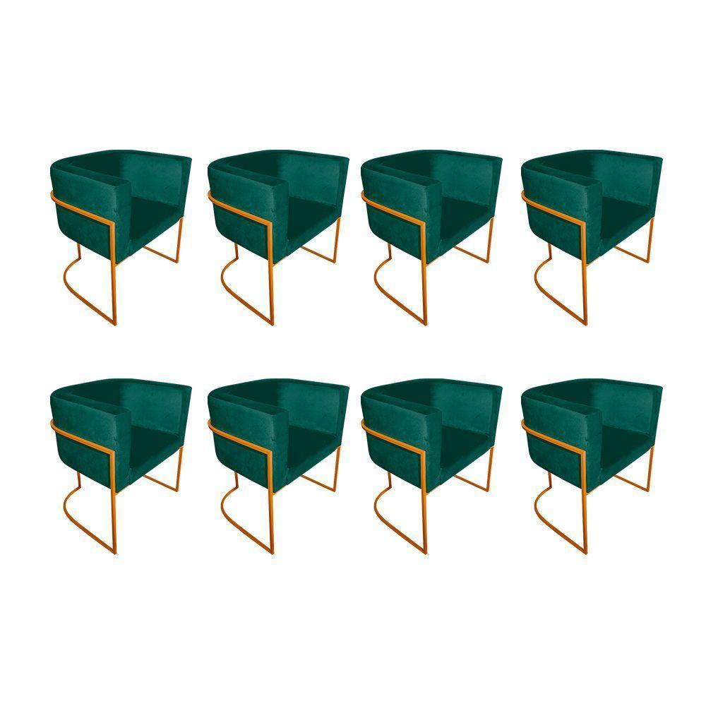 Kit 8 Poltronas Decorativa Sala De Estar Base De Ferro Cobre Veludo Verde - 1