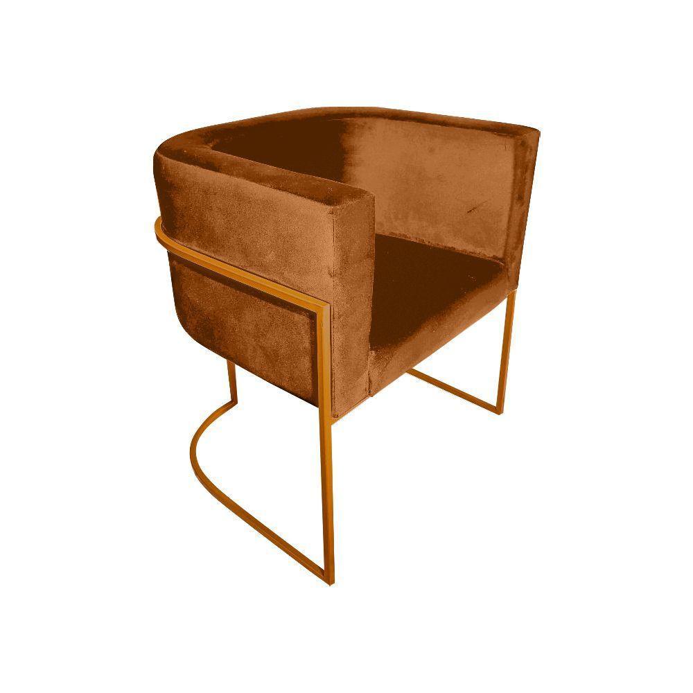 Kit 6 Cadeiras De Jantar Premium Base De Ferro Cobre Veludo Terracota Laranja - 2