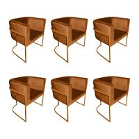Kit 6 Cadeiras De Jantar Premium Base De Ferro Cobre Veludo Terracota Laranja - 1
