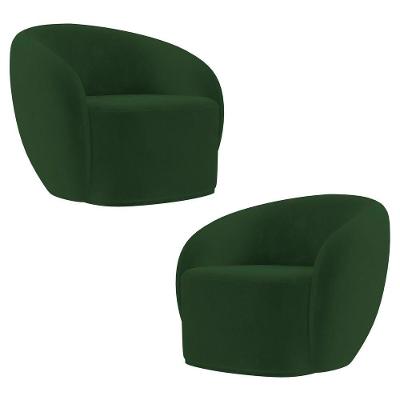 Poltrona Para Sala De Estar Orgânica Kit Com 2 Garbin K04 Veludo Verde - Mpozenato