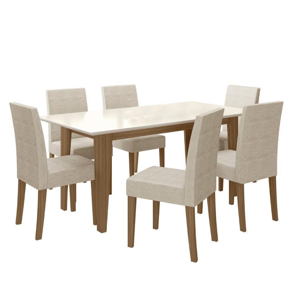 Conjunto Sala De Jantar Retangular Mesa Liz 160cm E 06 Cadeiras Josi Carvalho Com Off White - 9