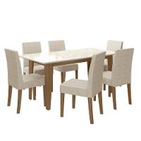 Conjunto Sala De Jantar Retangular Mesa Liz 160cm E 06 Cadeiras Josi Carvalho Com Off White - 9
