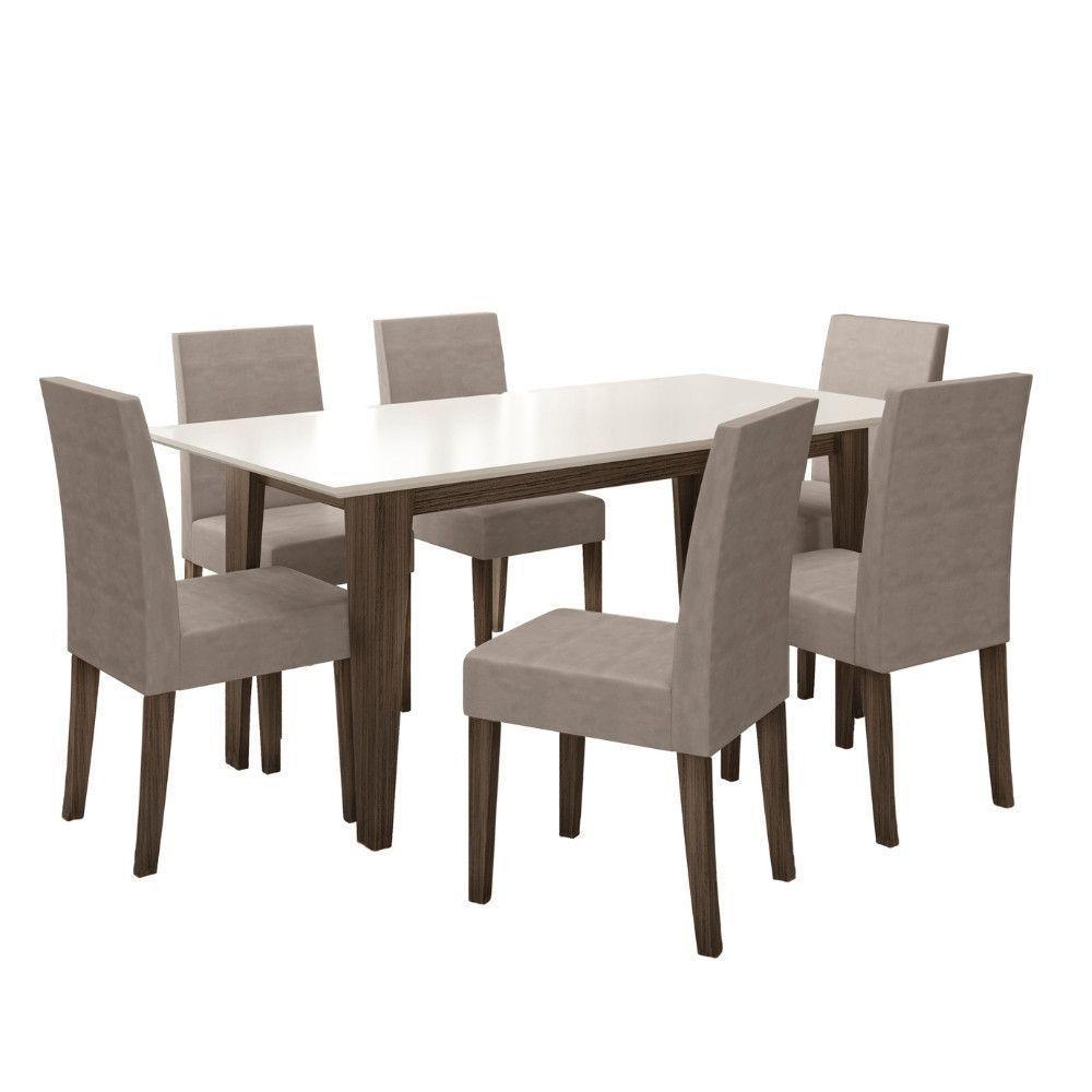 Conjunto Sala De Jantar Retangular Mesa Liz 160cm E 06 Cadeiras Josi Amêndoa Com Off White - 8
