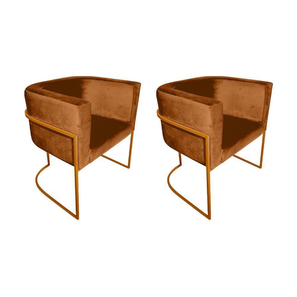 Kit 2 Cadeiras De Jantar Premium Base De Ferro Cobre Veludo Terracota Laranja - 1