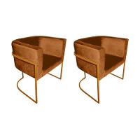 Kit 2 Cadeiras De Jantar Premium Base De Ferro Cobre Veludo Terracota Laranja - 1