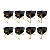 Kit 8 Cadeiras De Jantar Premium Base De Ferro Dourada Veludo Preto - 1