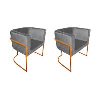 Kit 2 Cadeiras De Jantar Premium Base De Ferro Cobre Veludo Cinza - 1