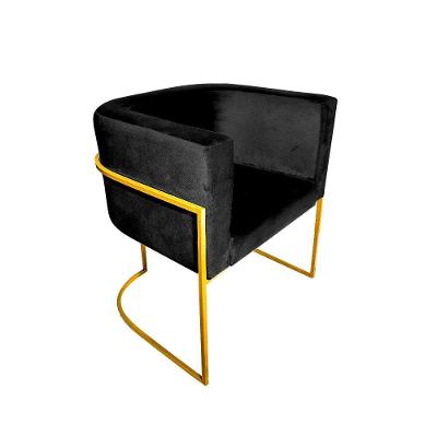 Cadeira De Jantar Premium Base De Ferro Dourada Veludo Preto