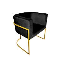 Cadeira De Jantar Premium Base De Ferro Dourada Veludo Preto - 1
