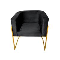 Cadeira De Jantar Premium Base De Ferro Dourada Veludo Preto - 2