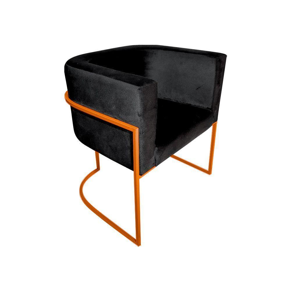 Kit 4 Poltronas Decorativa Sala De Estar Base De Ferro Cobre Veludo Preto - 2