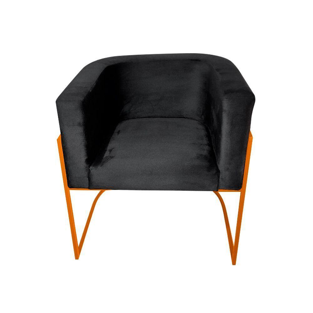 Kit 4 Poltronas Decorativa Sala De Estar Base De Ferro Cobre Veludo Preto - 3