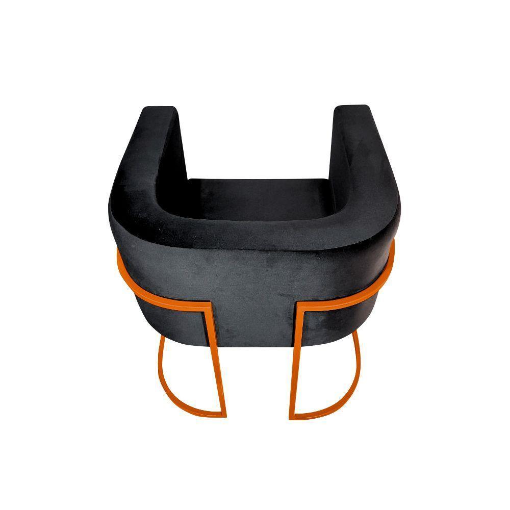 Kit 4 Poltronas Decorativa Sala De Estar Base De Ferro Cobre Veludo Preto - 4