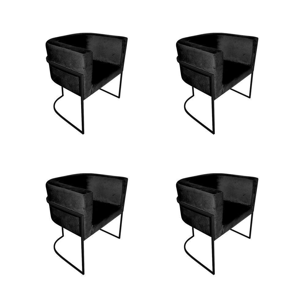 Kit 4 Cadeiras De Jantar Premium Base De Ferro Preta Veludo Preto - 1