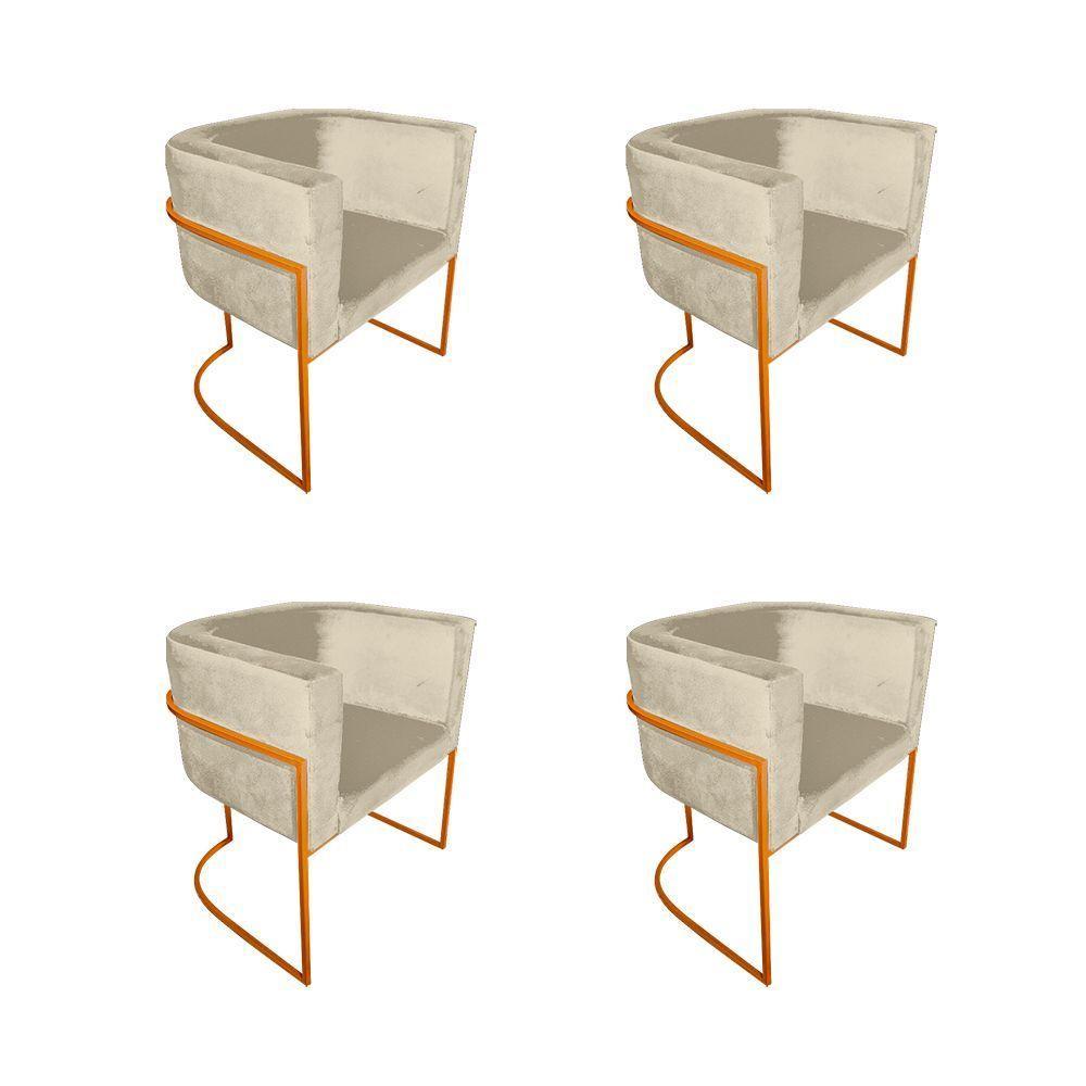 Kit 4 Cadeiras De Jantar Premium Base De Ferro Cobre Veludo Bege - 1