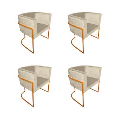 Kit 4 Cadeiras De Jantar Premium Base De Ferro Cobre Veludo Bege