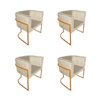 Kit 4 Cadeiras De Jantar Premium Base De Ferro Cobre Veludo Bege - 1