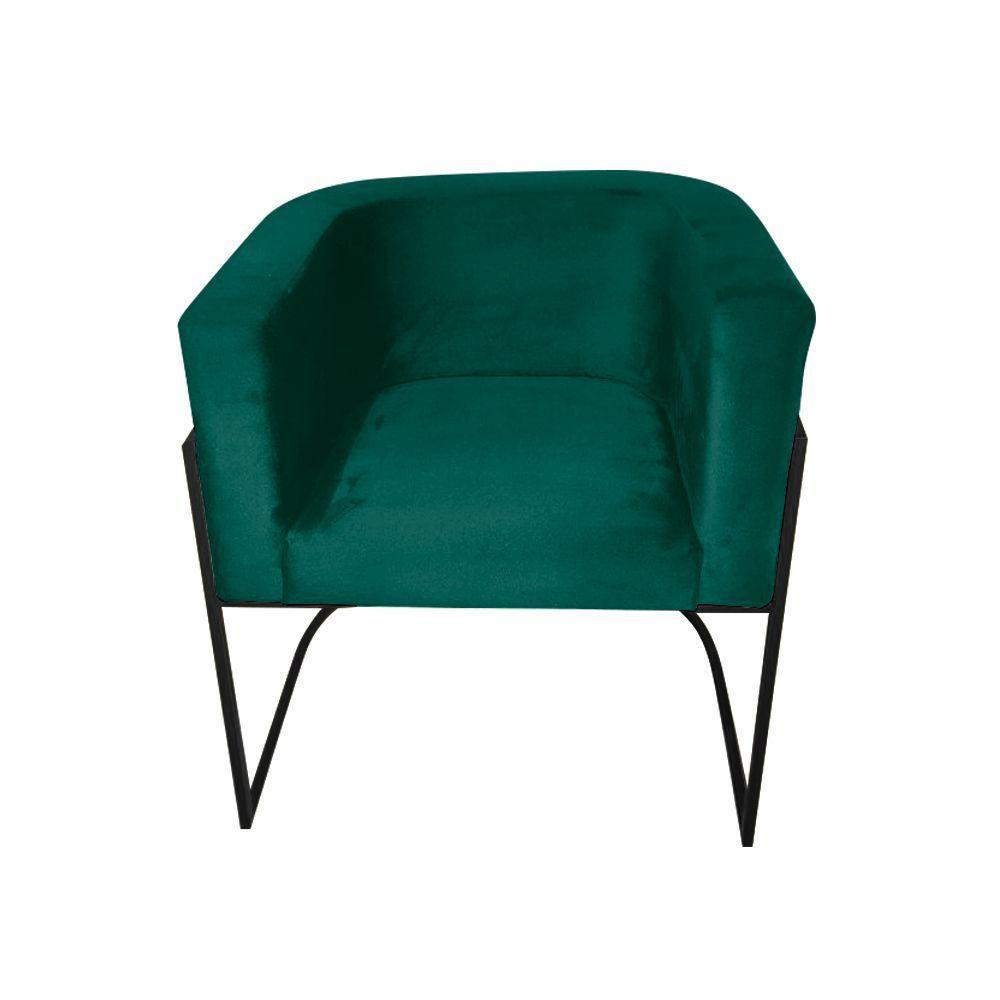 Kit 4 Poltronas Decorativa Sala De Estar Base De Ferro Preta Veludo Verde - 3