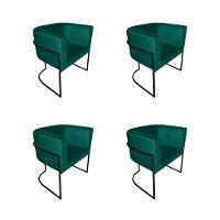 Kit 4 Poltronas Decorativa Sala De Estar Base De Ferro Preta Veludo Verde - 1