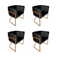 Kit 4 Cadeiras De Jantar Premium Base De Ferro Cobre Veludo Preto - 1