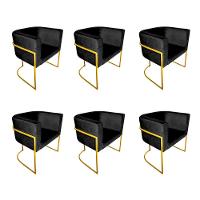 Kit 6 Cadeiras De Jantar Premium Base De Ferro Dourada Veludo Preto - 1