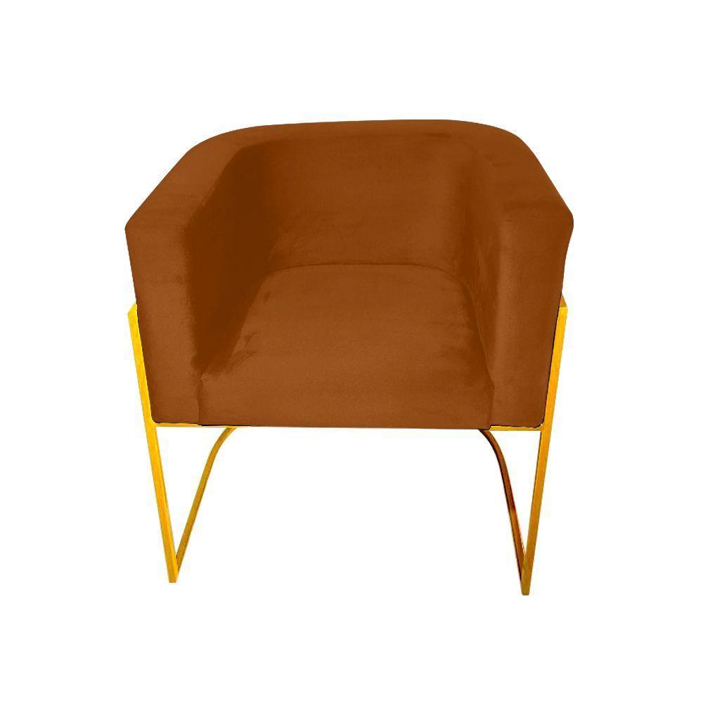 Kit 2 Cadeiras De Jantar Premium Base De Ferro Dourada Veludo Terracota Laranja - 3