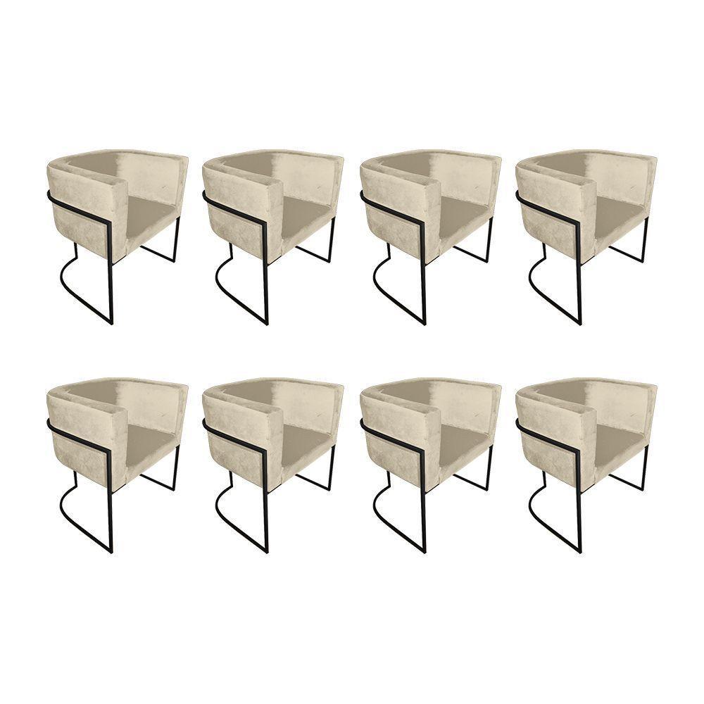Kit 8 Cadeiras De Jantar Premium Base De Ferro Preta Veludo Bege - 1