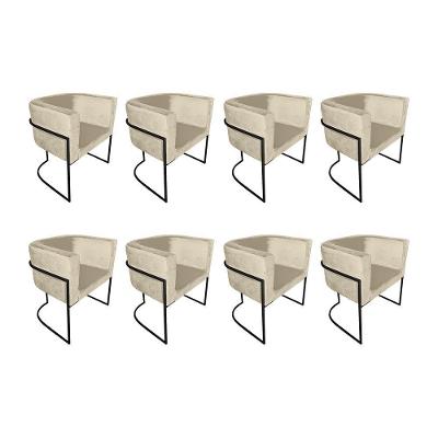 Kit 8 Cadeiras De Jantar Premium Base De Ferro Preta Veludo Bege