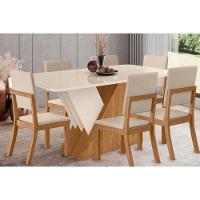 Sala De Jantar Completa épic Sc24 Tampo Madeirado C- Vidro Canto Curvo 160x90cm E 6 Cadeiras Milla Nature-veludo Light Linho - Henn - 1