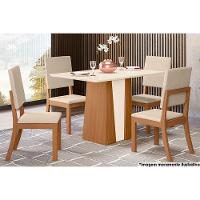 Sala De Jantar Orus Tampo com Vidro 120x80cm E 4 Cadeiras Nature veludo Light Linho - 1