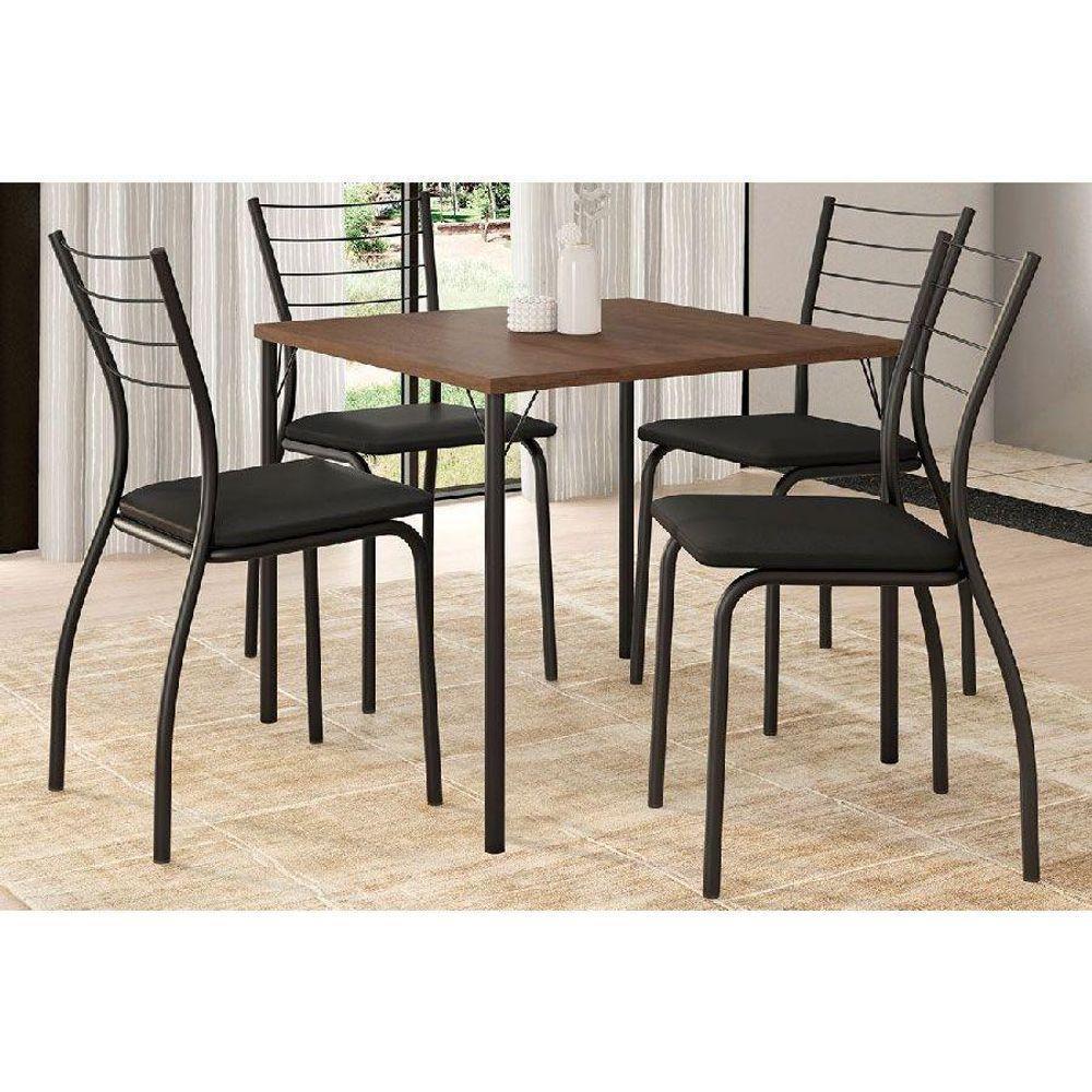 Sala De Jantar Completa 1545 Aço C- Tampo Madeirado 87x87cm E 4 Cadeiras 1700 Preto-legno - Preto - Carraro - 1