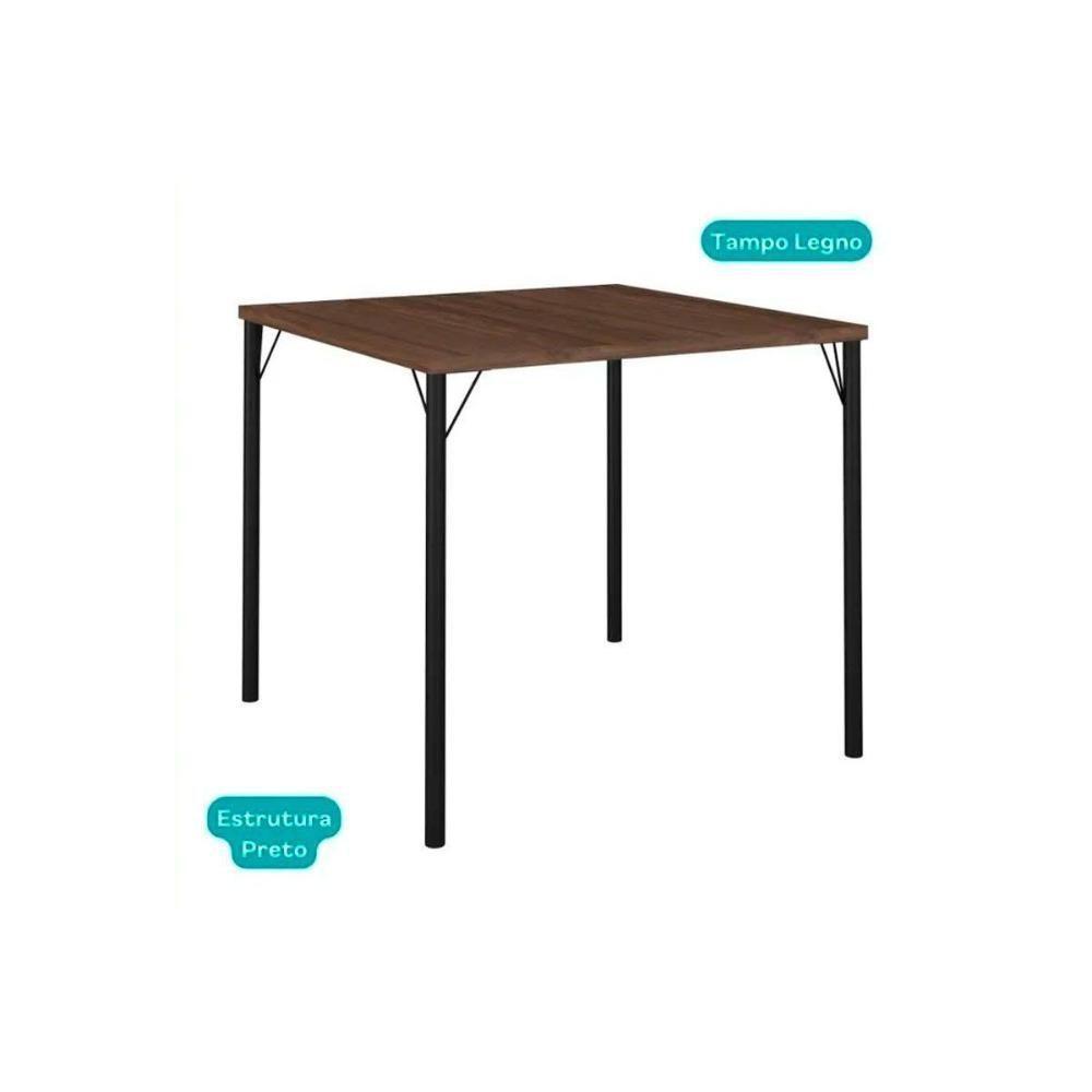 Sala De Jantar Completa 1545 Aço C- Tampo Madeirado 87x87cm E 4 Cadeiras 1700 Preto-legno - Preto - Carraro - 4