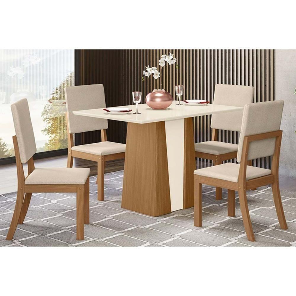 Sala De Jantar Completa Orus C- Tampo Madeirado 120x80cm E 4 Cadeiras Milla Nature-off White - Linho Bege - Henn - 1
