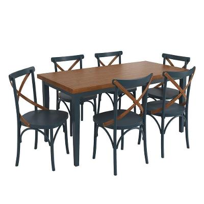 Conjunto Sala De Jantar E Cozinha Com 6 Cadeiras X Madeira Maciça Azul Petróleo