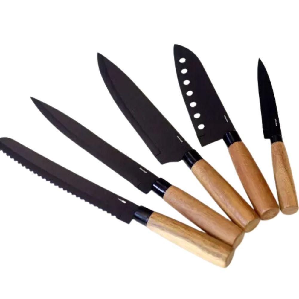 Faca Para Legumes Inox Cor Grafite Cabo Acácia 23,5cm - 2